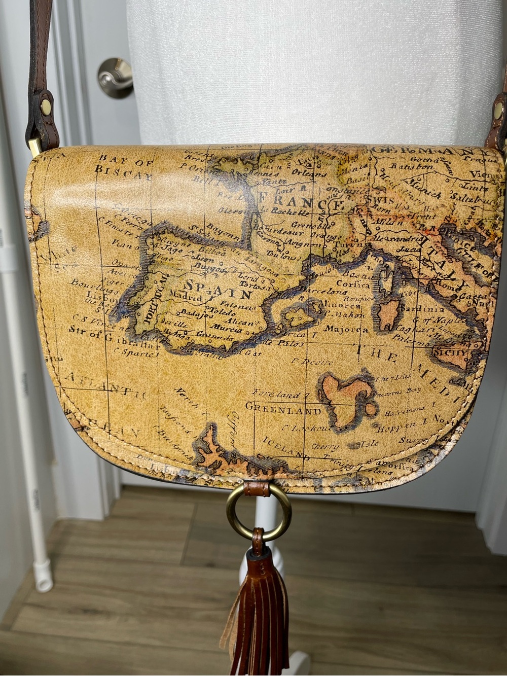 Patricia Nash Map Print Leather Crossbody Bag with Tassel